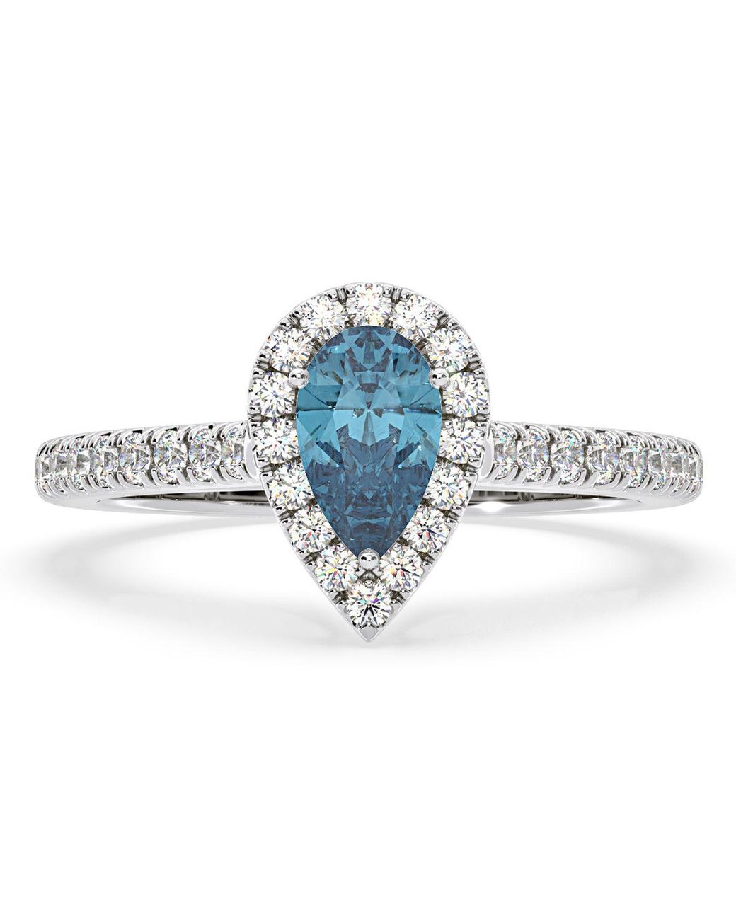 The Diamond Store Blue Diana Lab Diamond Pear Halo Ring 1.00Ct