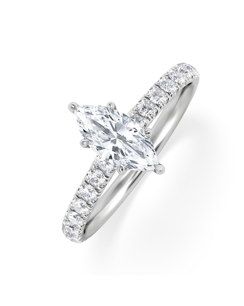 The Diamond Store White Amora Marquise 0.97Ct Hidden Halo Lab Diamond Engagement Ring With Side Stones Set
