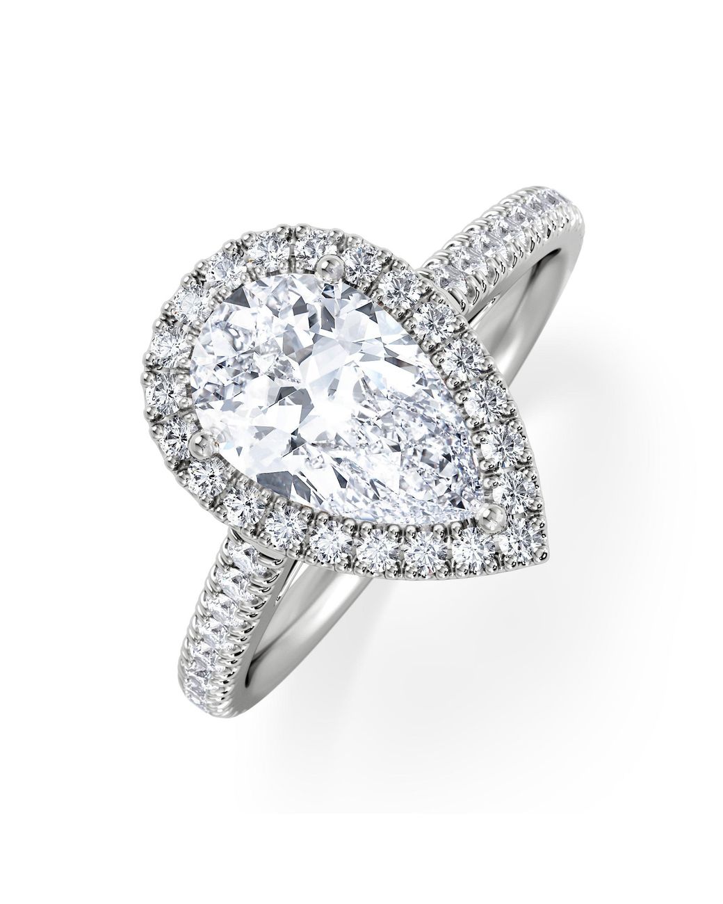 The Diamond Store White Diana Lab Diamond Pear Halo Engagement Ring 18Kw 2.10Ct F/Vs1