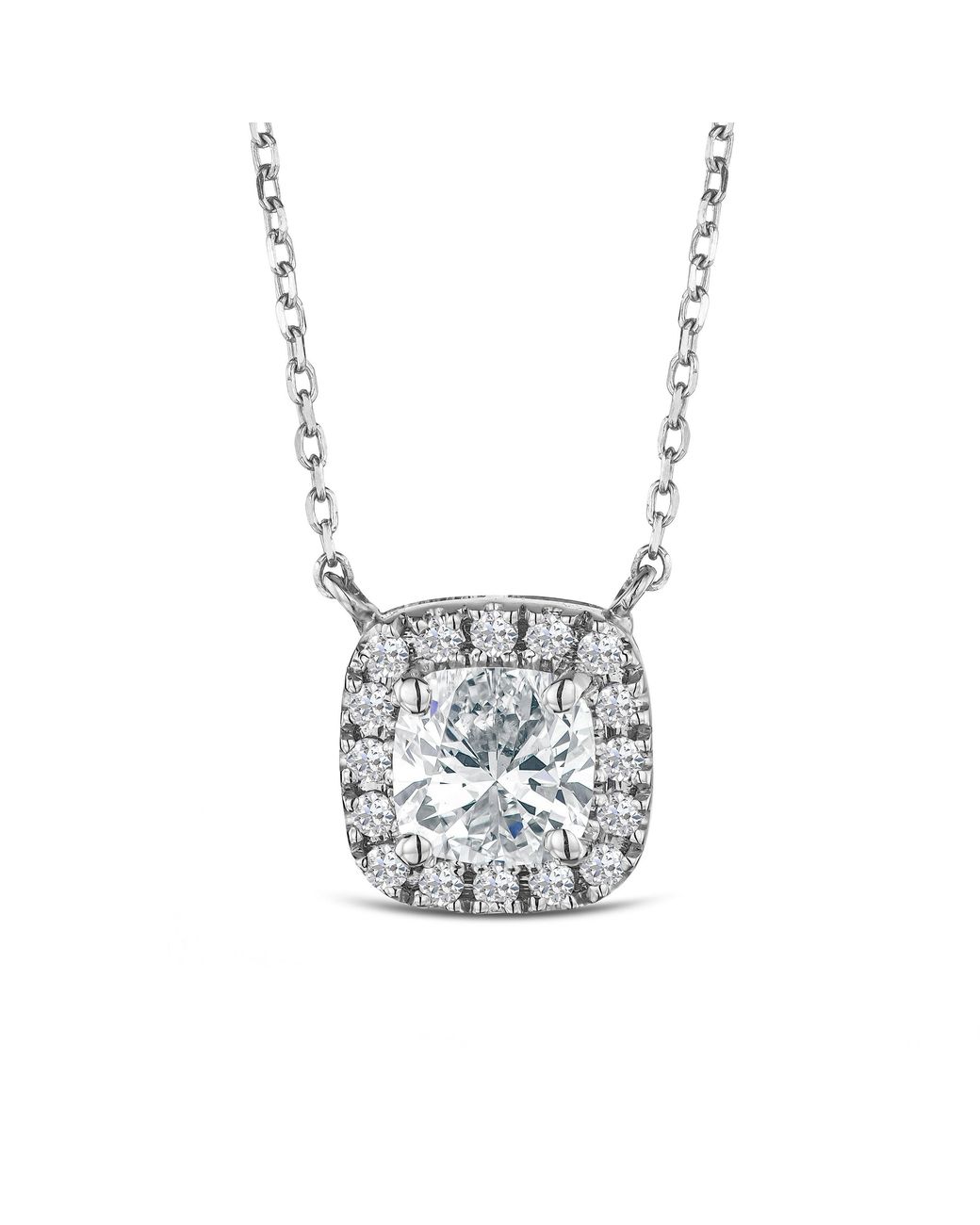 The Diamond Store White Lumia Cushion Cut Lab Diamond Halo Pendant 1.20Ct F/Vs