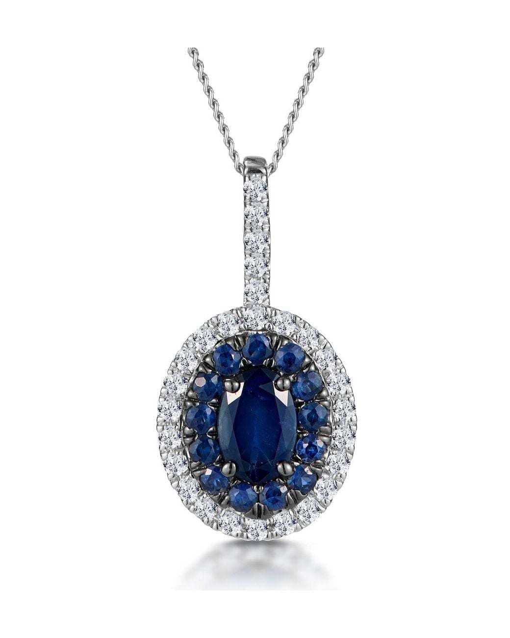 The Diamond Store Blue Sapphire And Lab Diamond Oval Halo Necklace 9Kw Asteria