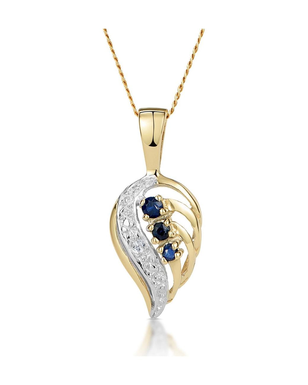 The Diamond Store Metallic Sapphire 9 X 14 Mm And Diamond 9K Pendant Necklace