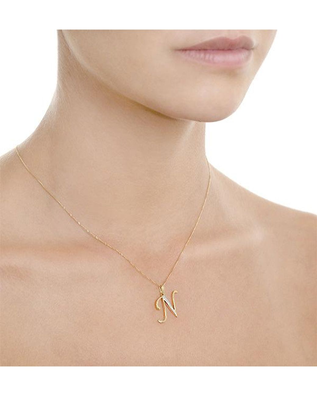 The Diamond Store Metallic Initial 'N' 0.05Ct Lab Diamond Pendant Necklace