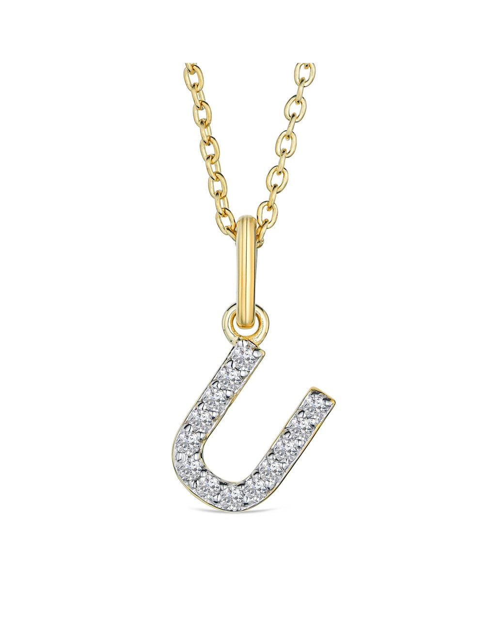 The Diamond Store Metallic Love Letter Initial U Lab Diamond Necklace Set
