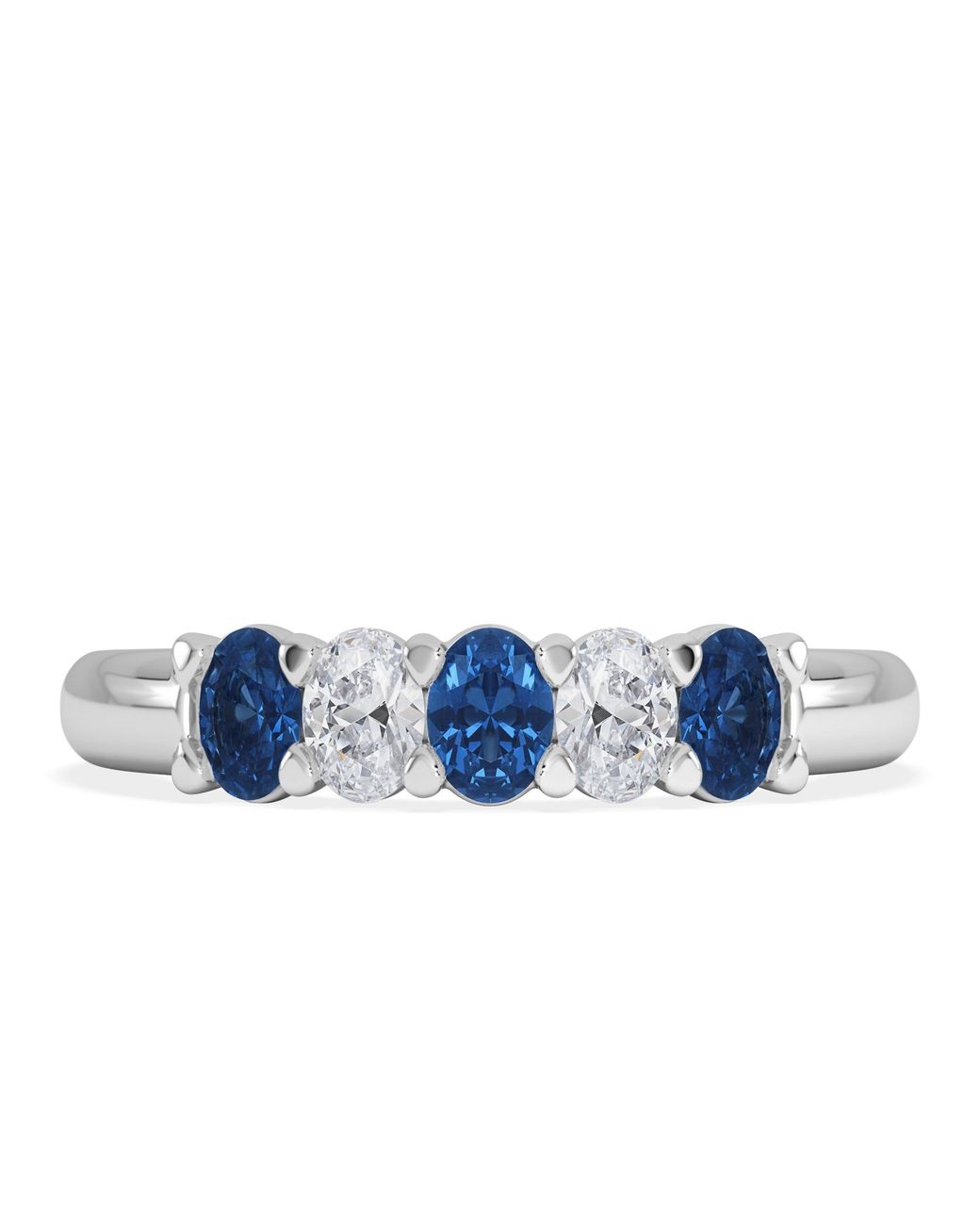 The Diamond Store Blue Solene 0.75Ct Oval Cut Lab Sapphire And Lab Diamond Half Band Eternity Ring