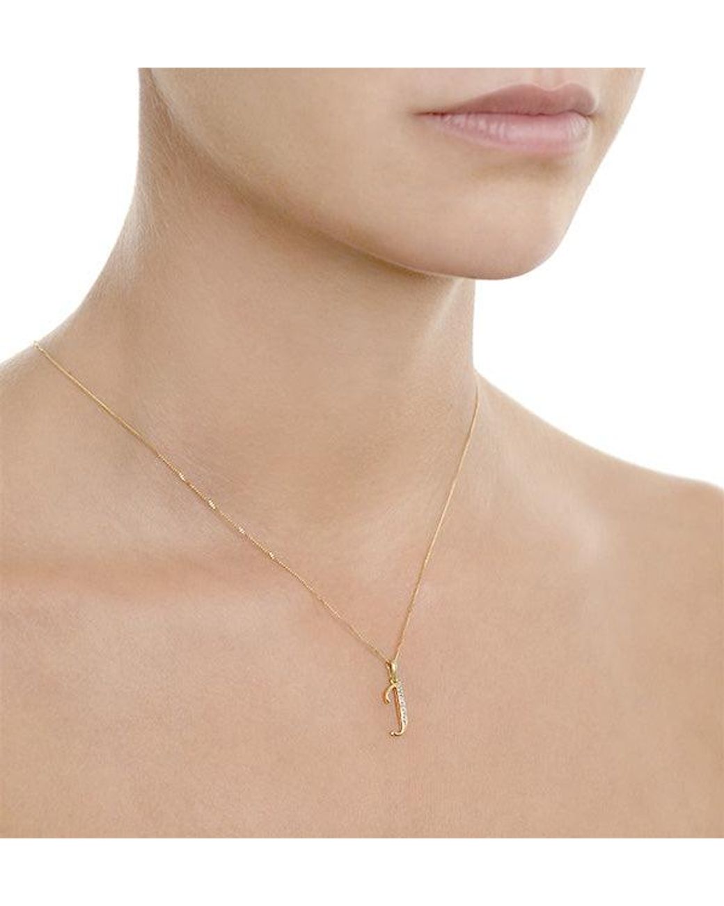 The Diamond Store Metallic Initial 'J' 0.05Ct Lab Diamond Pendant Necklace