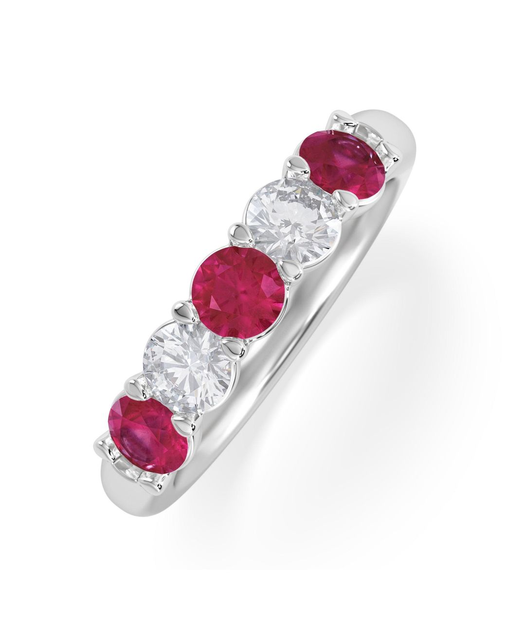 The Diamond Store Pink Solene 0.75Ct Round Cut Lab Ruby And Lab Diamond Half Eternity Ring