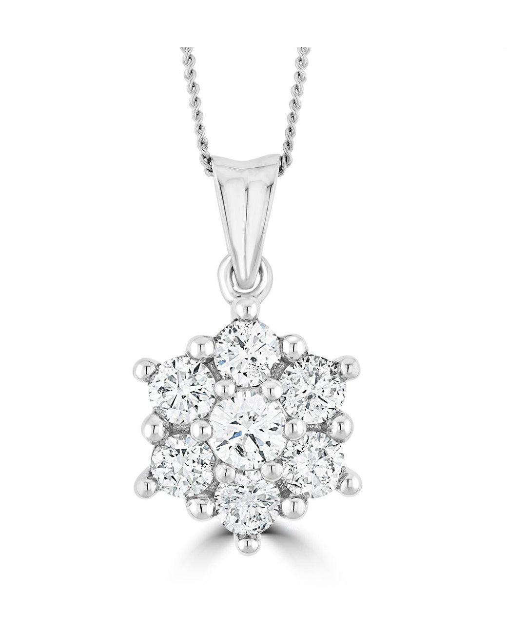 The Diamond Store White 1Ct Lab Diamond Cluster Necklace Pendant H/Si