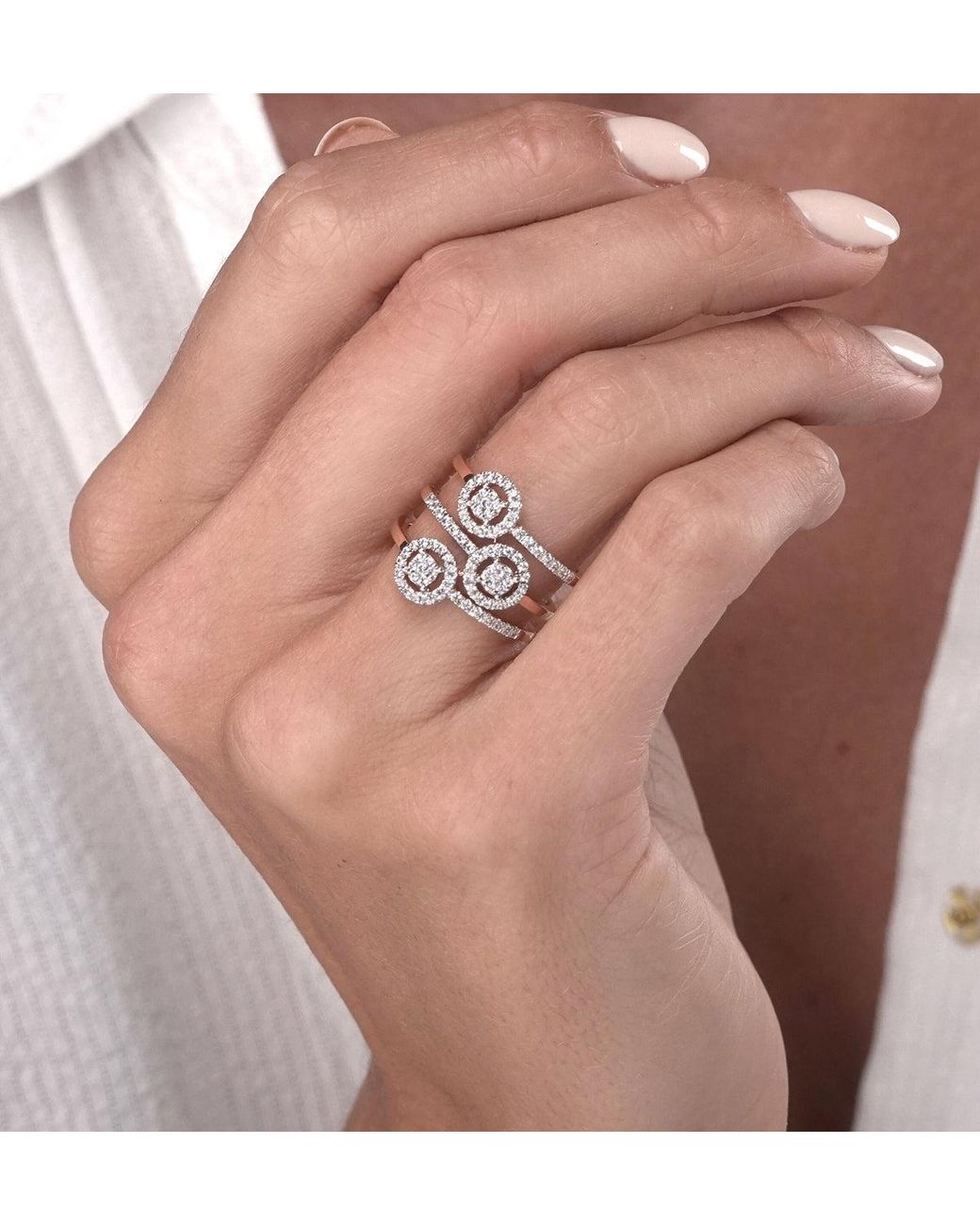 The Diamond Store Metallic 0.55Ct Asteria Collection Wide Diamond Halo Ring