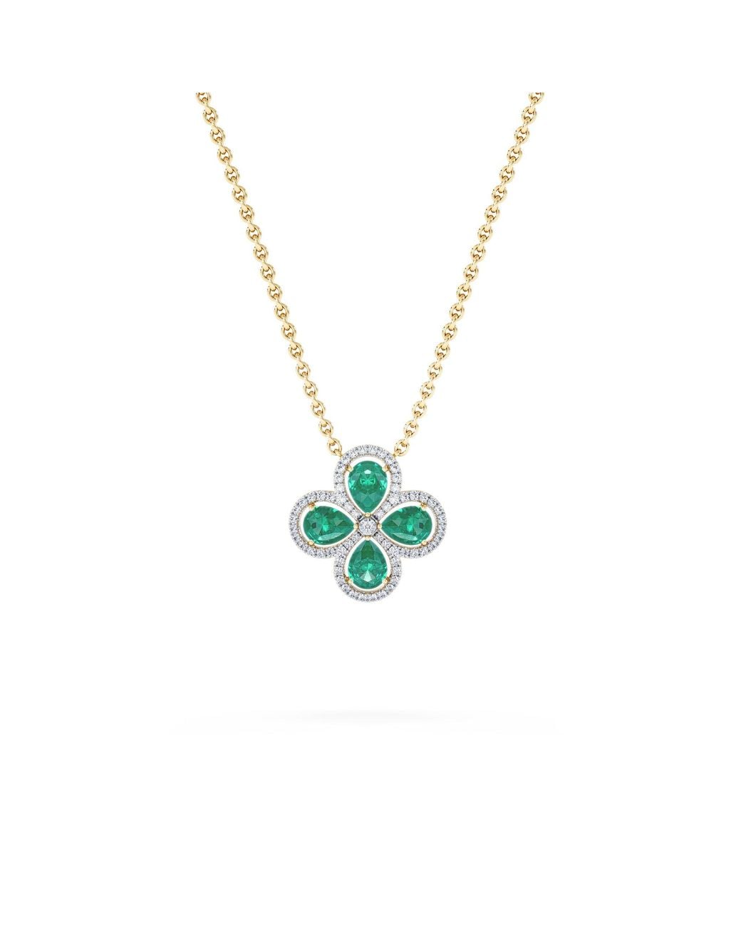 The Diamond Store Green Bloom 3.20Ct Lab Emerald And Lab Diamond Necklace
