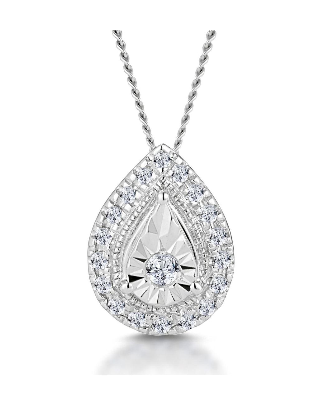 The Diamond Store Metallic Masami Diamond Pear Halo Necklace 0.10Ct Pave Set