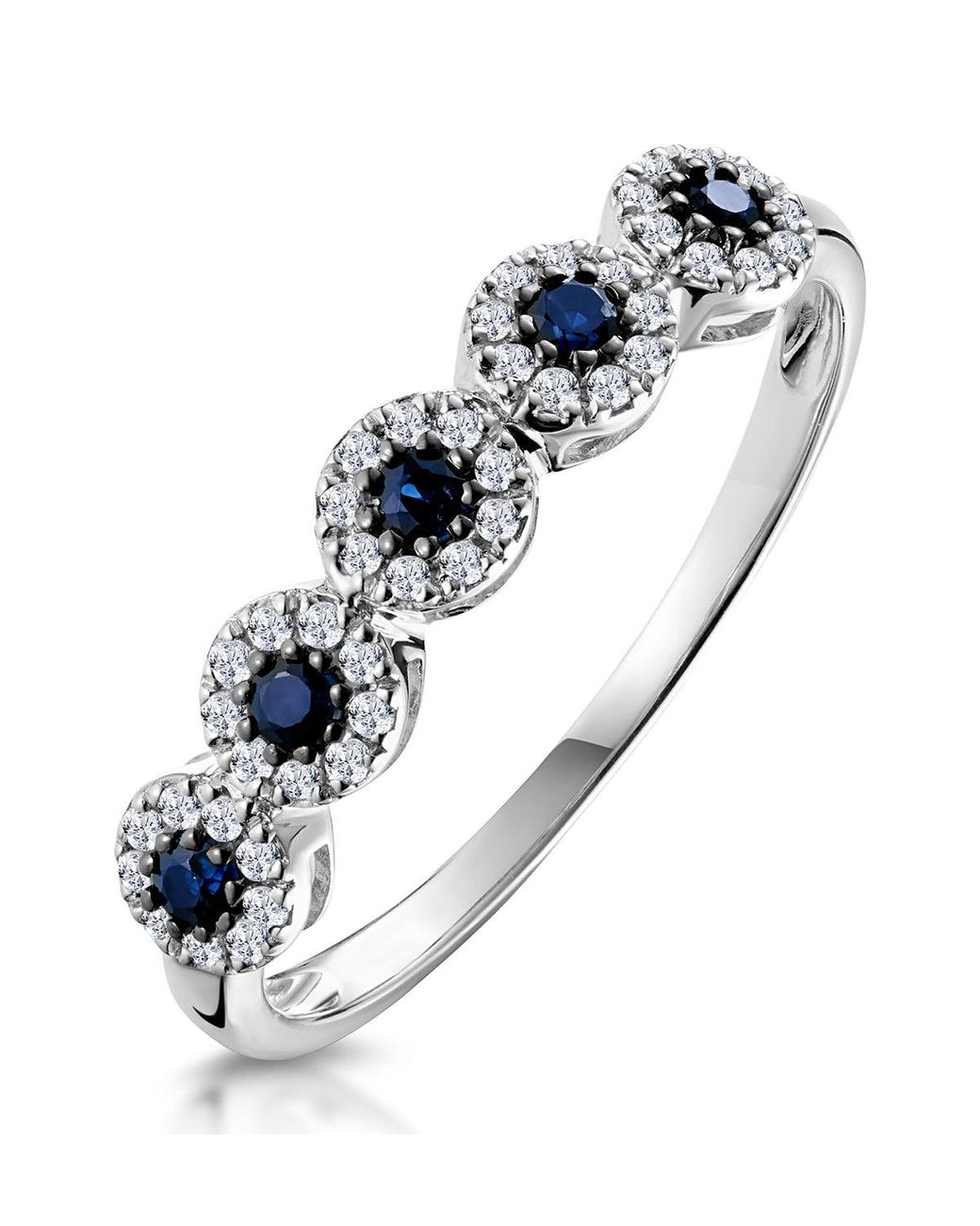 The Diamond Store Blue Sapphire And Halo Diamond Stellato Eternity Ring