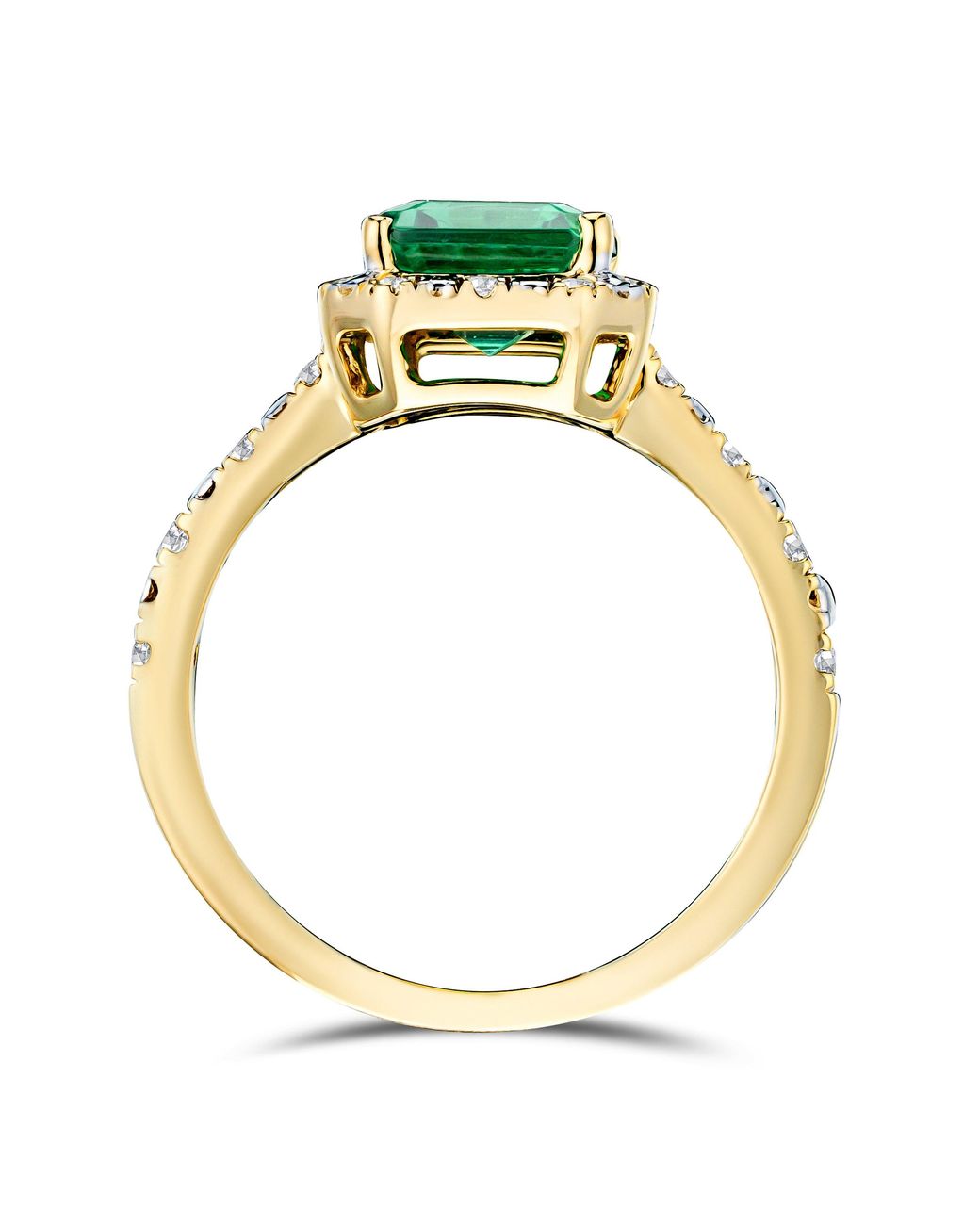 The Diamond Store Green Astra 1.50Ct Lab Emerald And Diamond Halo Shoulder Set Octagon Cut Ring