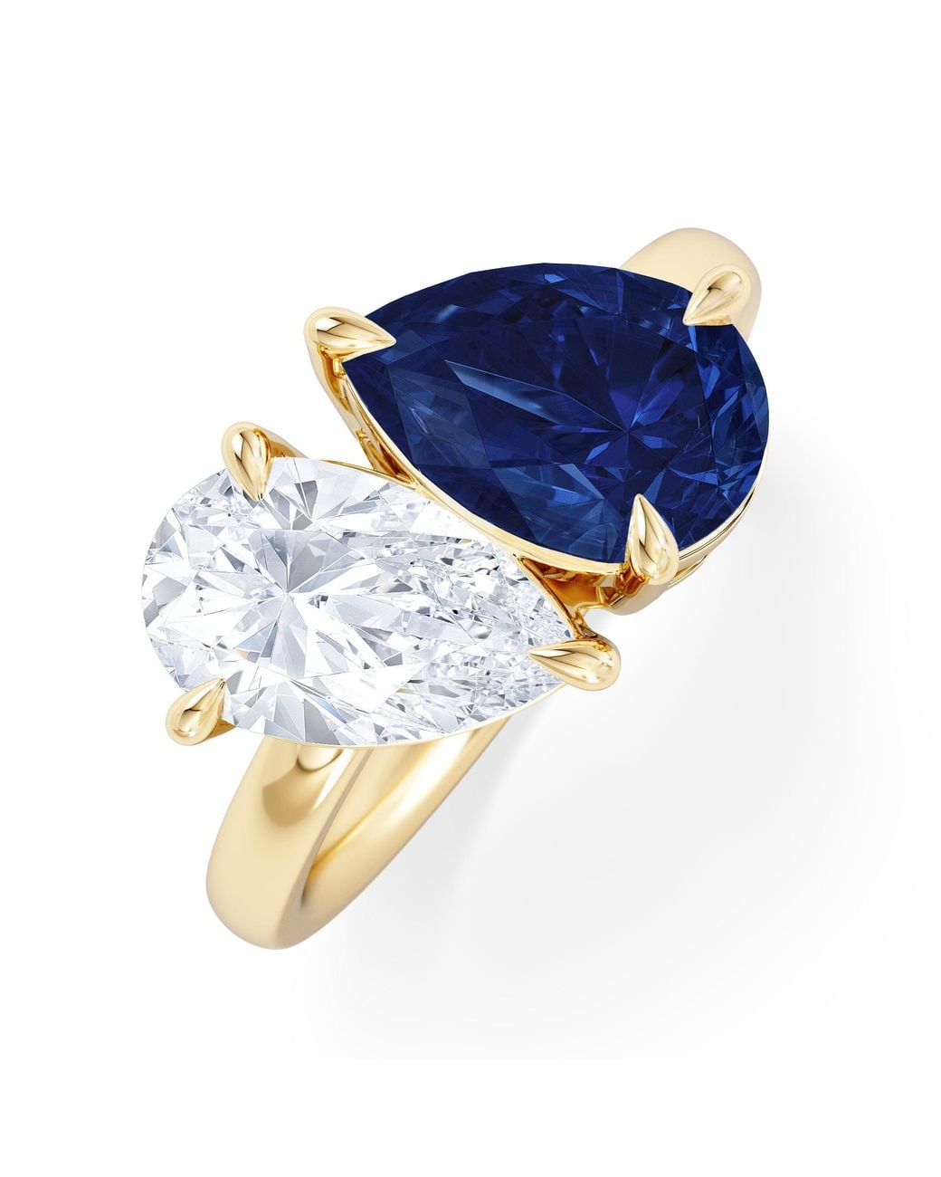 The Diamond Store Blue Toi Et Moi 1.50Ct Pear Lab Diamond And 2.60Ct Pear Lab Sapphire Engagement Ring