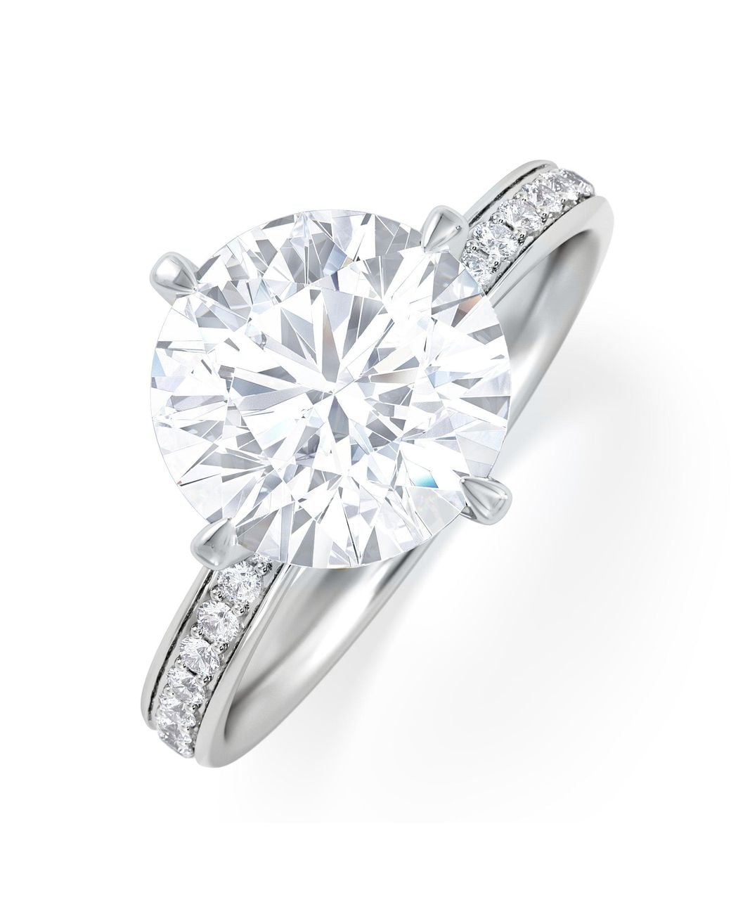The Diamond Store White Origin Twist 3.00Ct Round Cut Lab Diamond Solitaire Engagement Ring With Side Stones