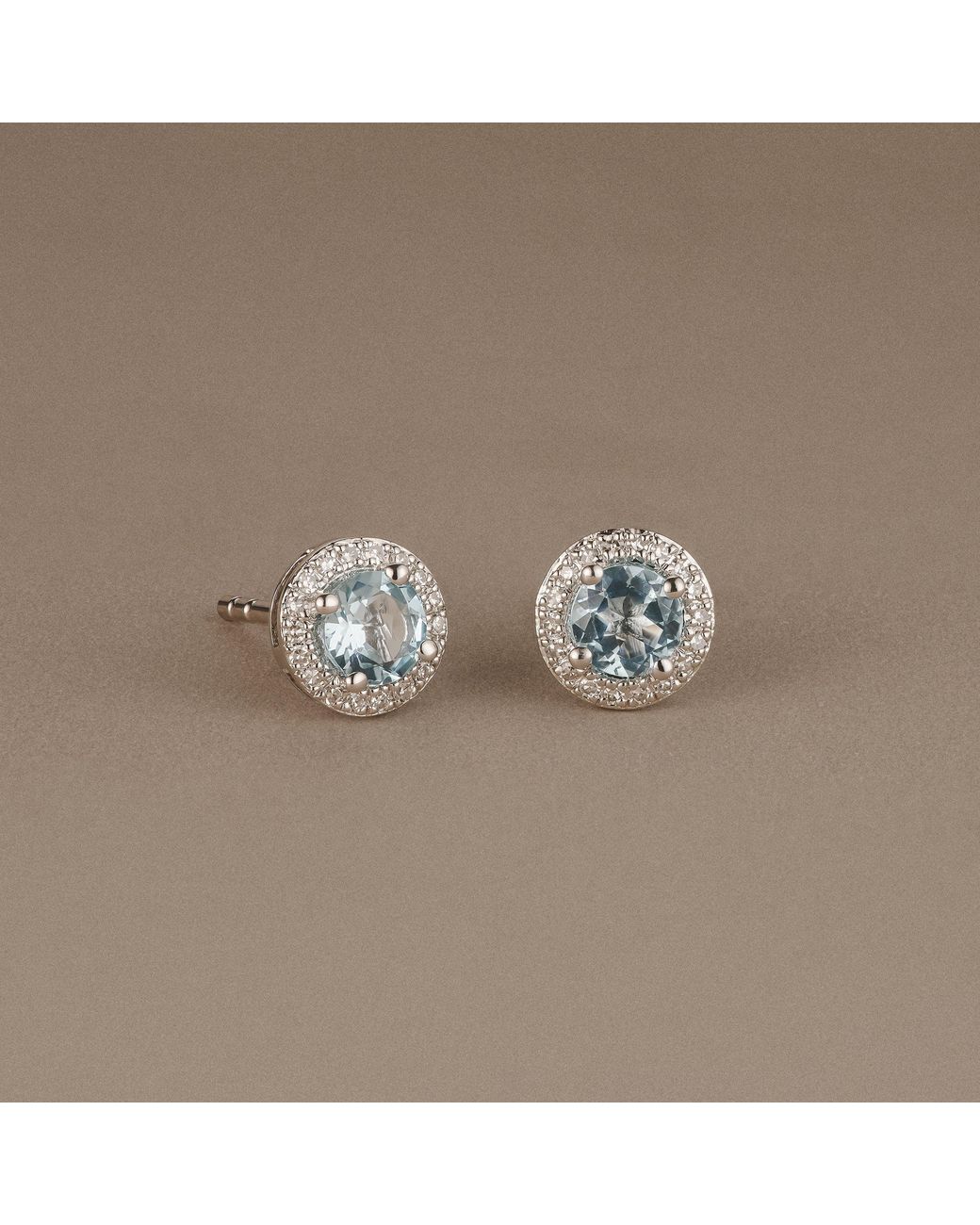 The Diamond Store Blue Stellato 0.75Ct Round Cut Topaz And Lab Diamond Halo Stud Earrings