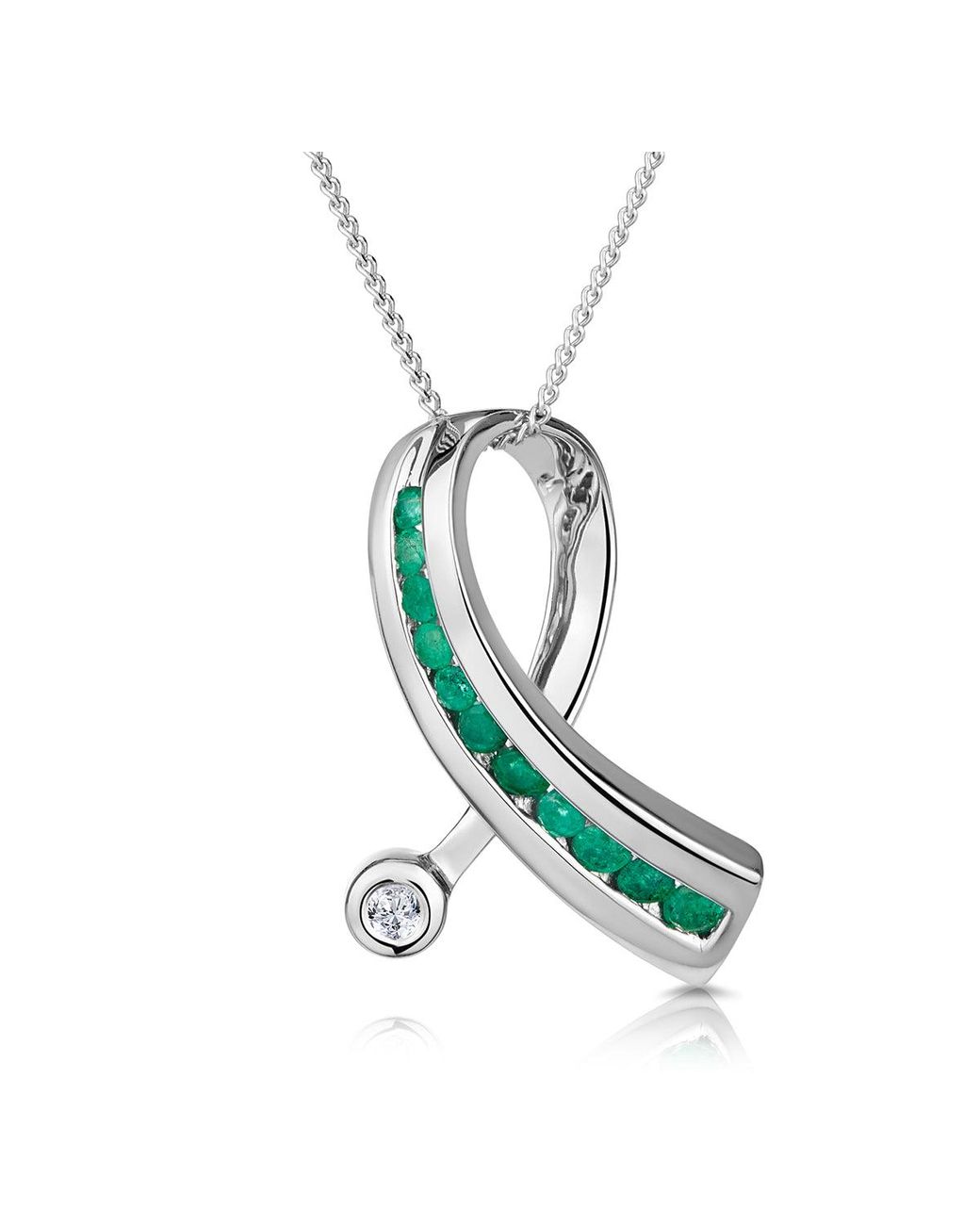 The Diamond Store Green Emerald 0.22Ct And Diamond 9K Ribbon Pendant Necklace