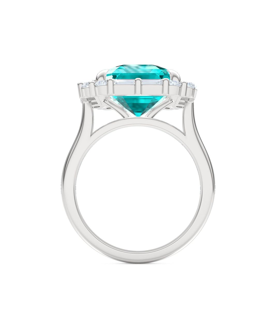 The Diamond Store Blue 7.00Ct Emerald Cut Lab Paraíba Yag Halo Ring