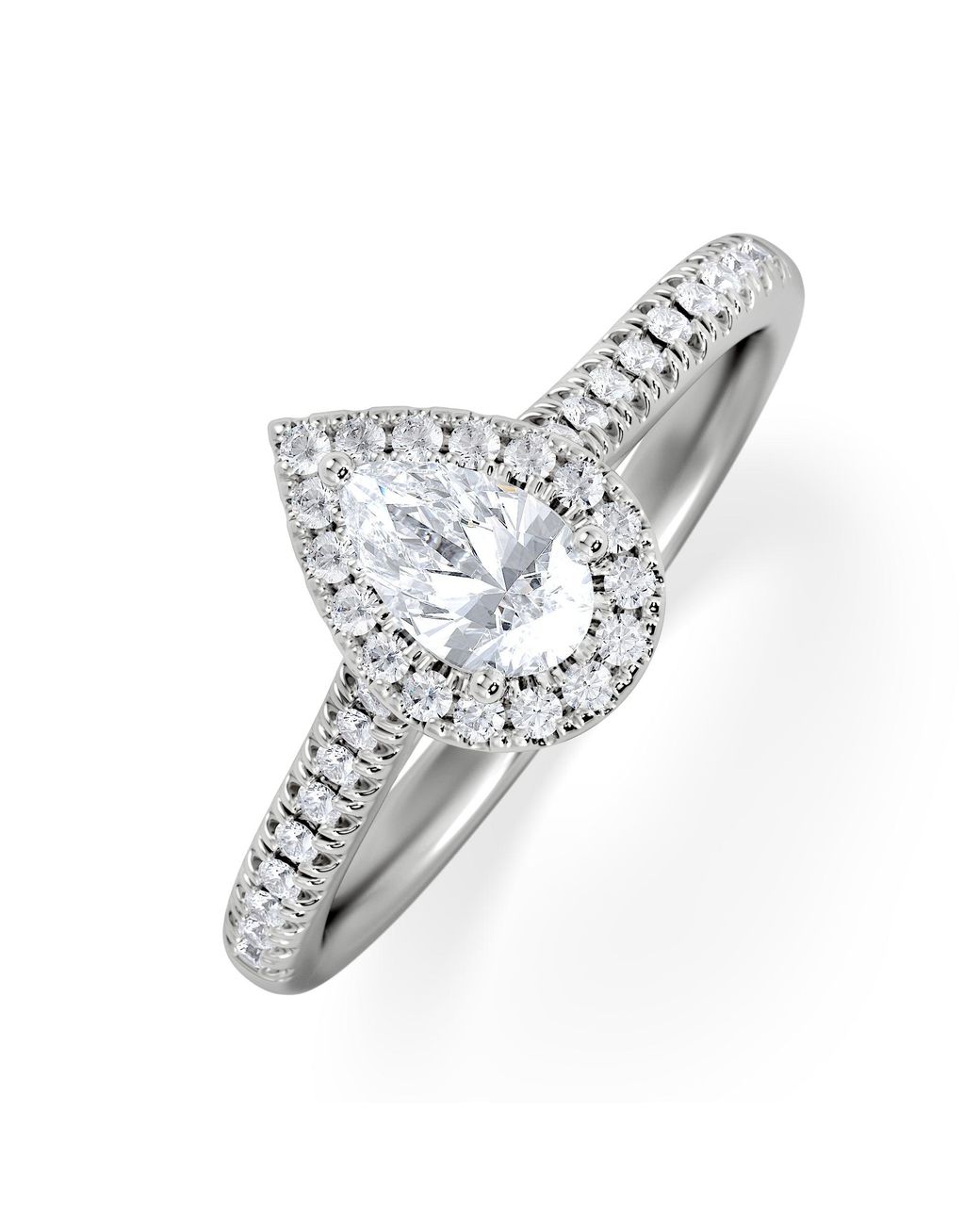 The Diamond Store White Lumia Pear Cut Lab Diamond Halo Ring 0.70Ct F/Vs