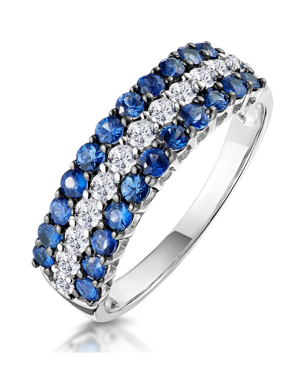 The Diamond Store Blue Sapphire And Diamond Triple Row Asteria Eternity Ring 18K