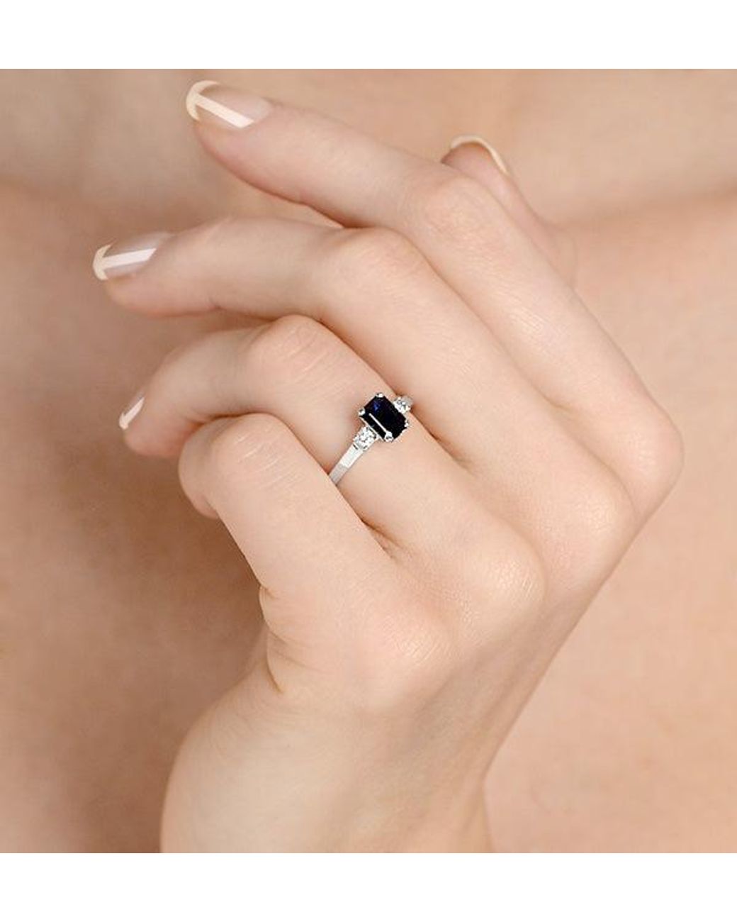 The Diamond Store Blue Sapphire 7 X 5Mm And Diamond 18K Ring