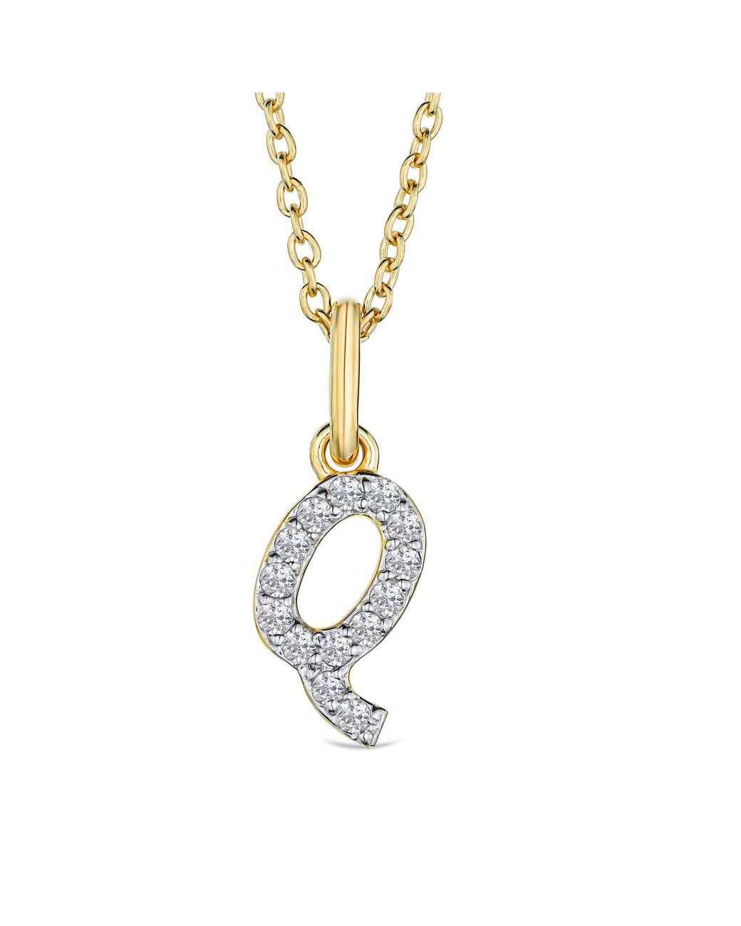 The Diamond Store Metallic Love Letter Initial Q Lab Diamond Necklace Set