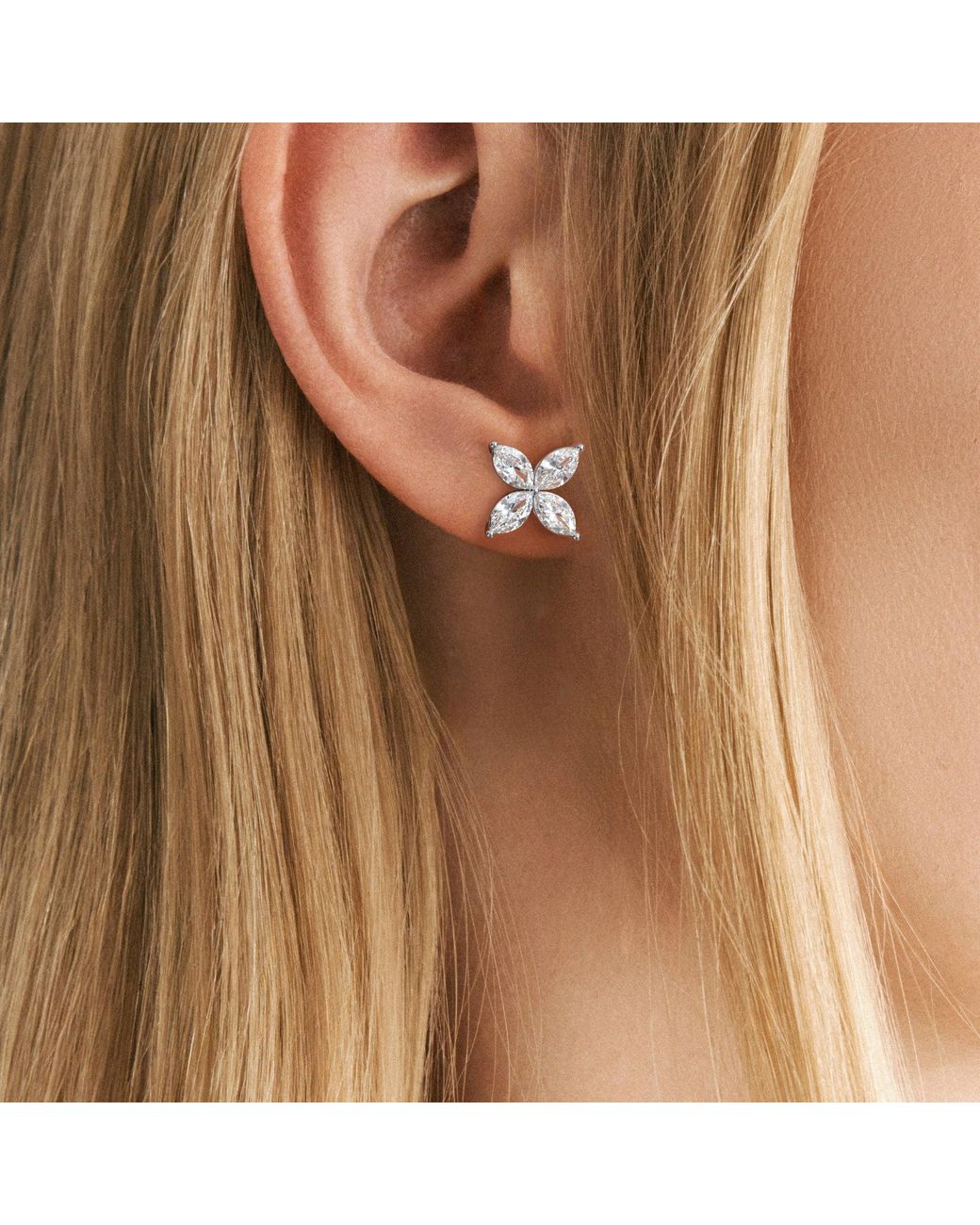 The Diamond Store Metallic Luxe Floral 2.00Ct Marquise Cut Lab Diamond Stud Earrings