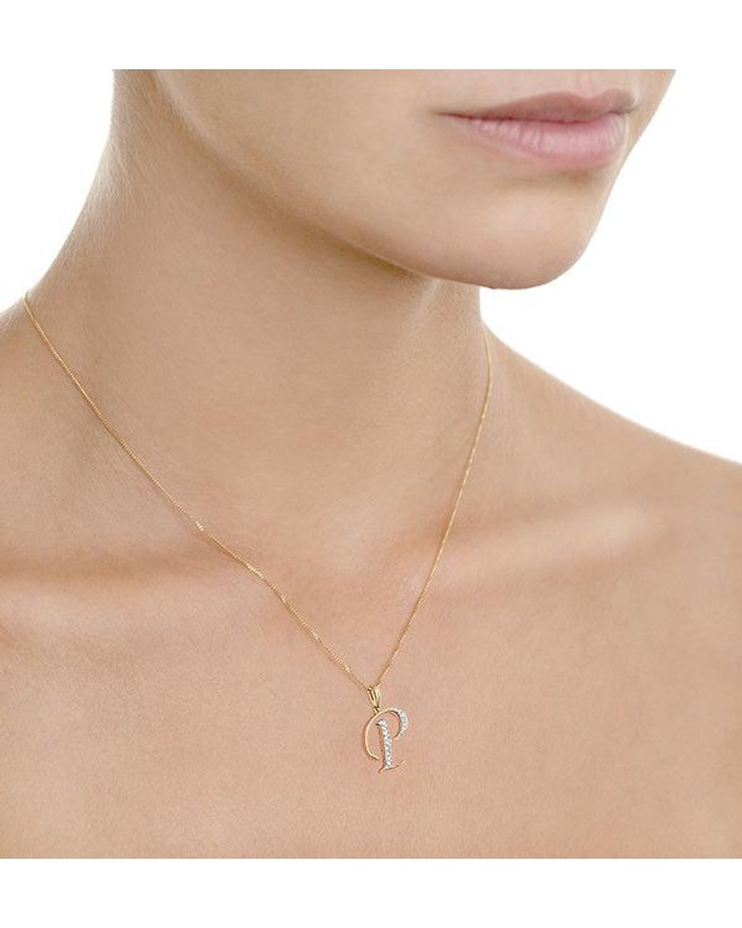 The Diamond Store Metallic Initial 'P' 0.05Ct Lab Diamond Pendant Necklace