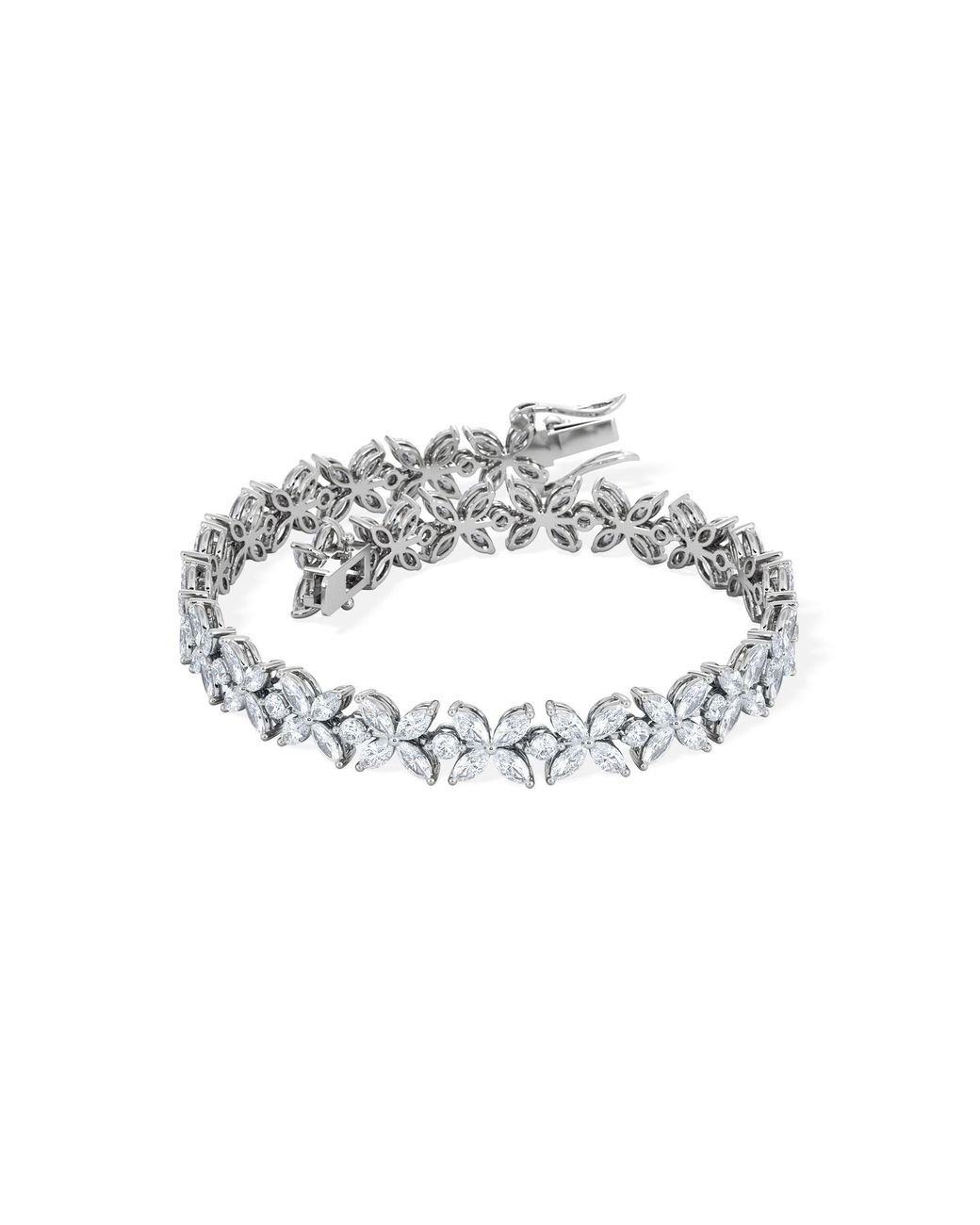 The Diamond Store Metallic Luxe Floral 7.00Ct Marquise And Round Cut Lab Diamond Tennis Bracelet