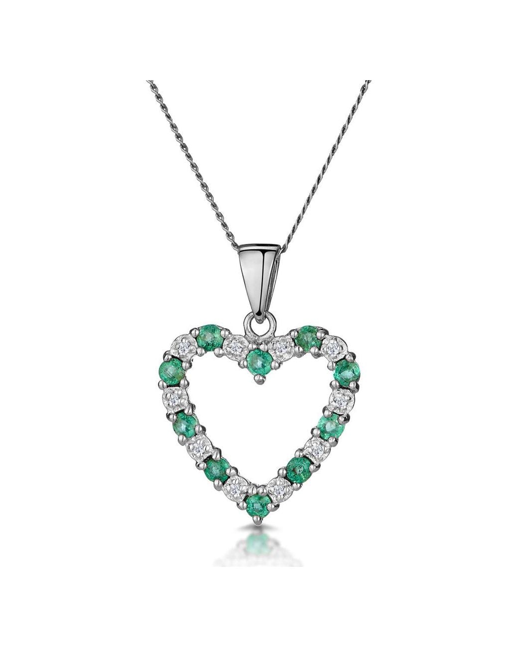The Diamond Store Metallic Emerald 0.54Ct And Diamond 9K Heart Pendant Necklace