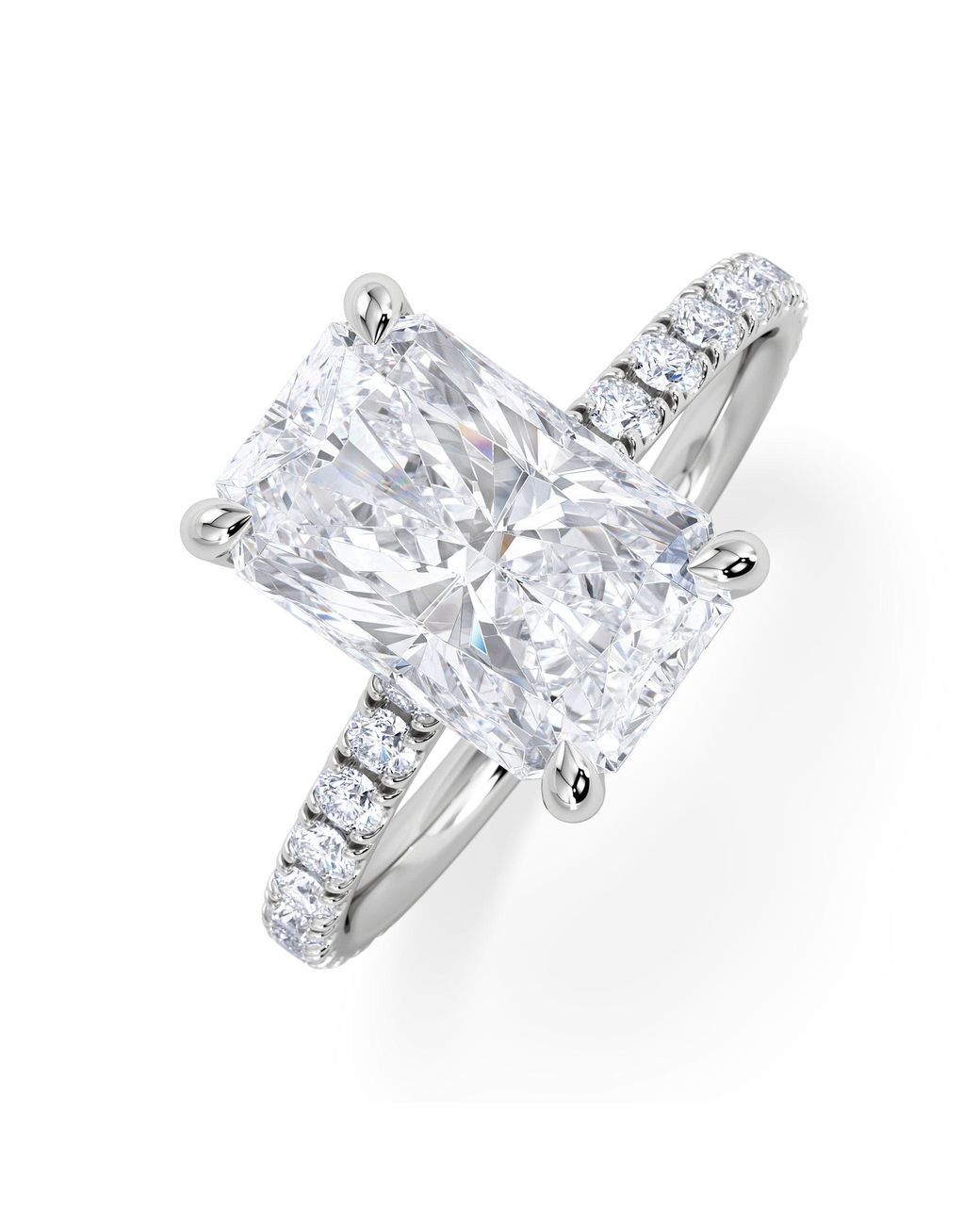 The Diamond Store Blue Amora Radiant 3.00Ct Hidden Halo Lab Diamond Engagement Ring With Side Stones Set