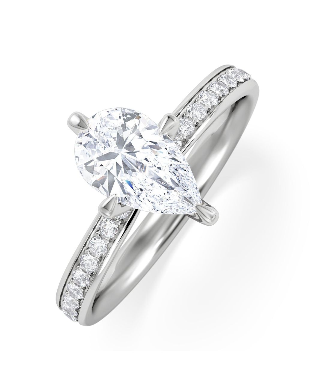 The Diamond Store White Origin Twist 1.00Ct Pear Cut Lab Diamond Solitaire Engagement Ring With Side Stones