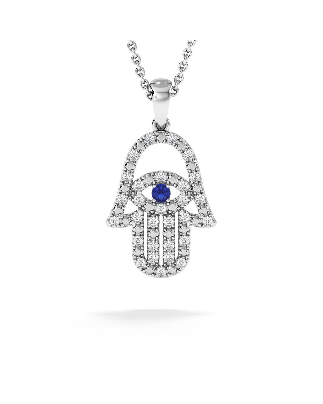The Diamond Store Blue Hamsa Fortune 0.05Ct Sapphire And 0.25Ct Lab Grown Diamond Pendant Necklace