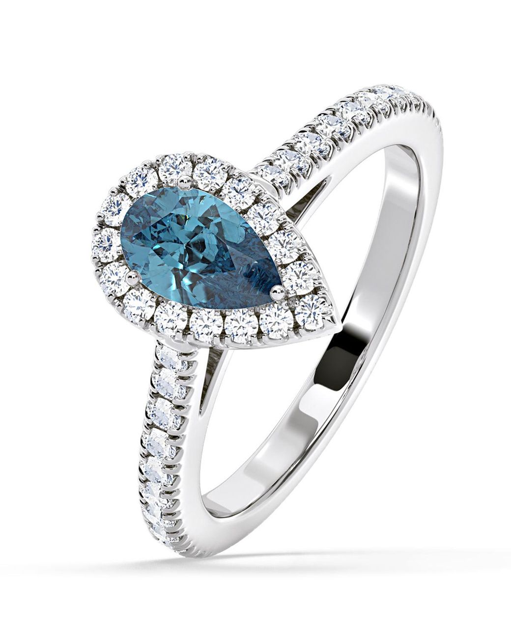 The Diamond Store Blue Diana Lab Diamond Pear Halo Ring 1.00Ct