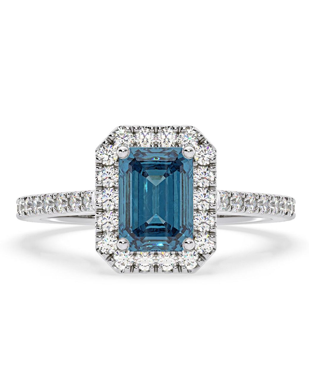 The Diamond Store Blue Annabelle Lab Diamond 1.65Ct Emerald Cut Halo Ring
