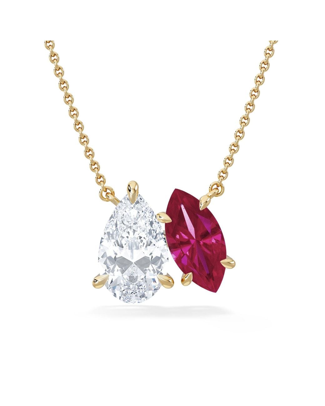 The Diamond Store Pink Toi Et Moi 1.50Ct Pear Lab Diamond And 1.30Ct Marquise Lab Ruby Necklace