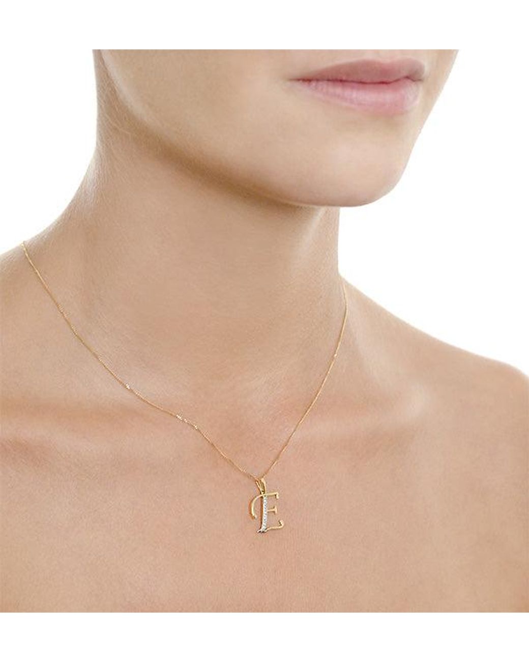 The Diamond Store Metallic Initial 'E' 0.05Ct Lab Diamond Pendant Necklace
