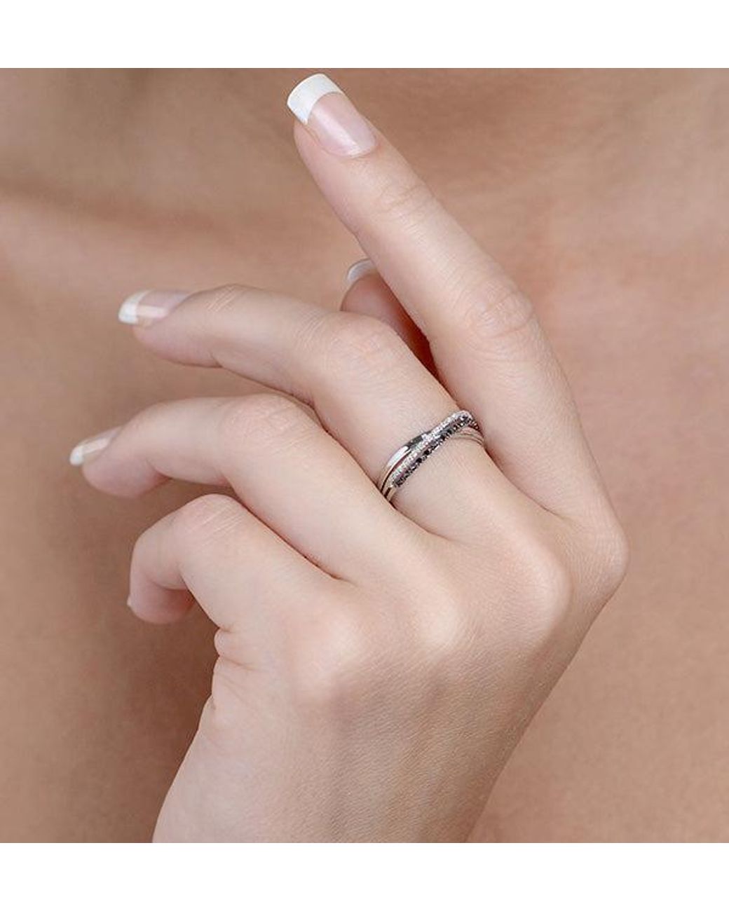 The Diamond Store White Diamond And Lab Diamond Crossover Ring 0.09Ct
