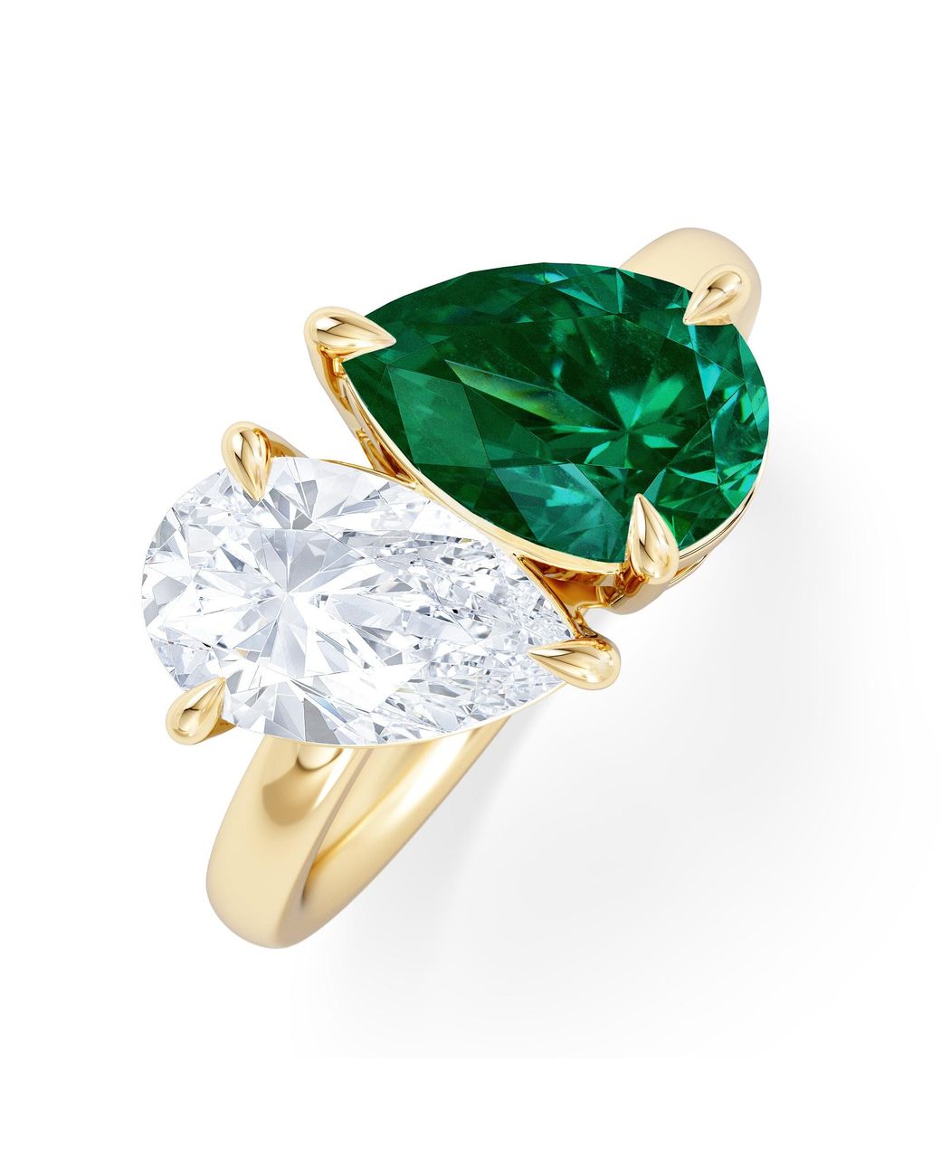 The Diamond Store Green Toi Et Moi 1.50Ct Pear Lab Diamond And 2.60Ct Pear Lab Emerald Engagement Ring