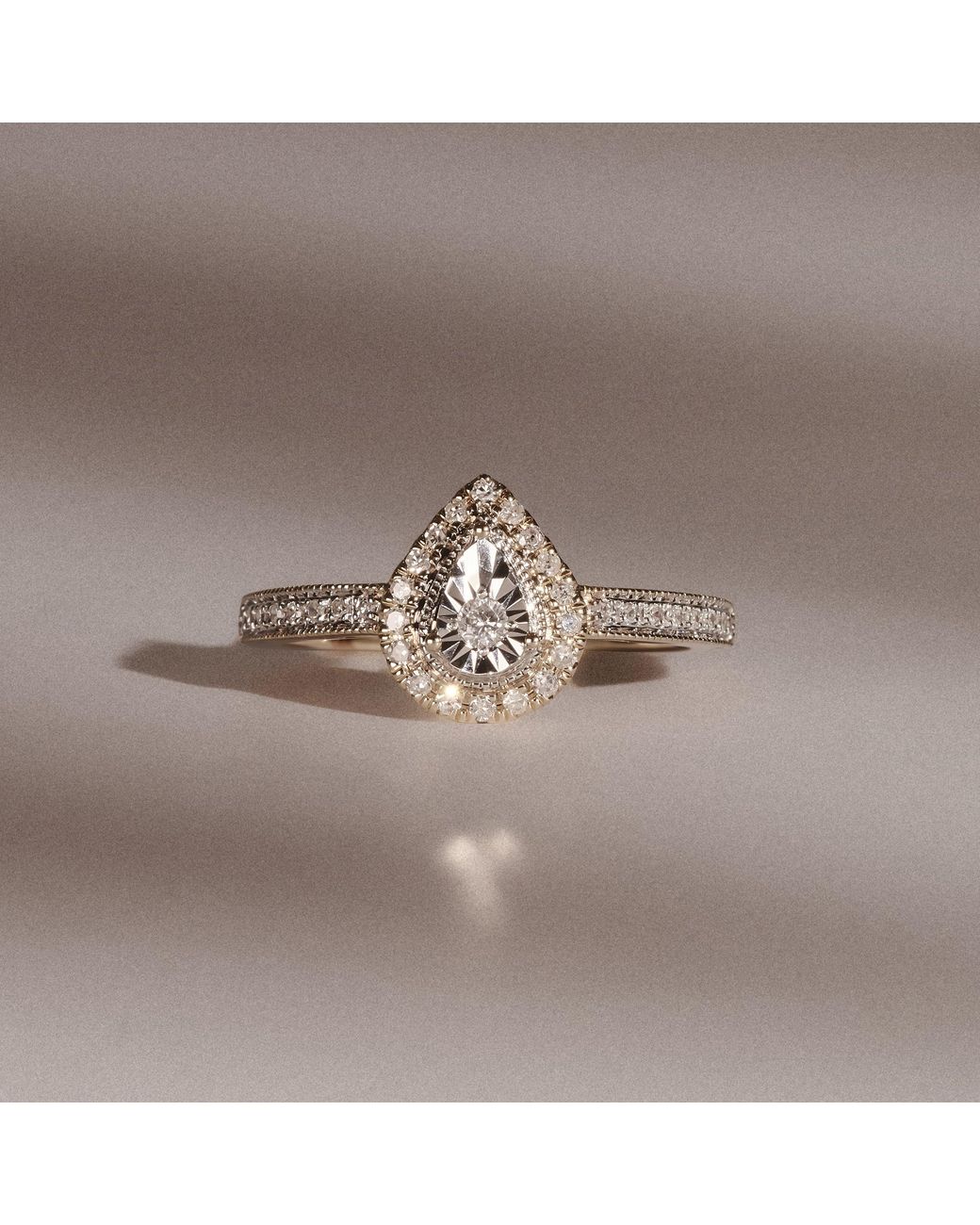 The Diamond Store Metallic Masami Pear Shaped Pave Lab Diamond Engagement Ring 0.15Ct