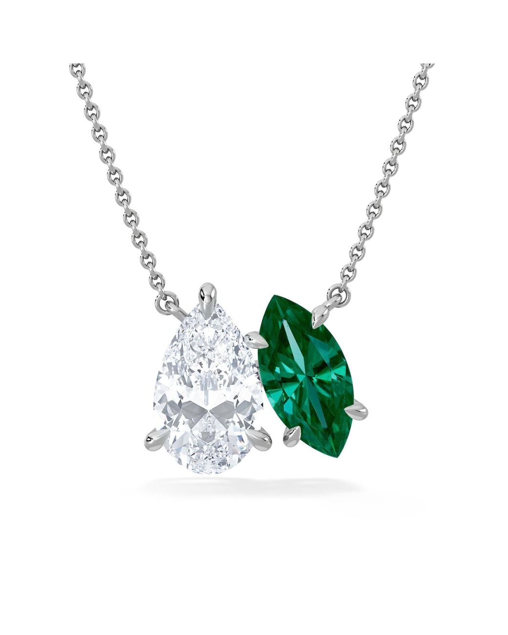The Diamond Store Green Toi Et Moi 1.50Ct Pear Lab Diamond And 1.30Ct Marquise Lab Emerald Necklace