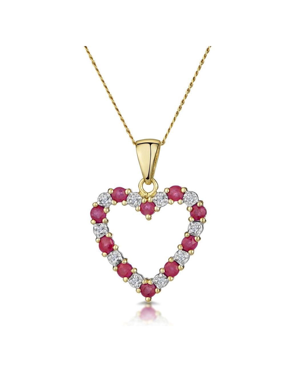 The Diamond Store Metallic Ruby 0.68Ct And Diamond 9K Heart Pendant Necklace