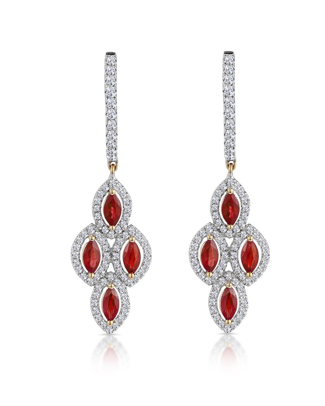 The Diamond Store Red 1.40Ct Ruby Asteria Collection Diamond Drop Earrings