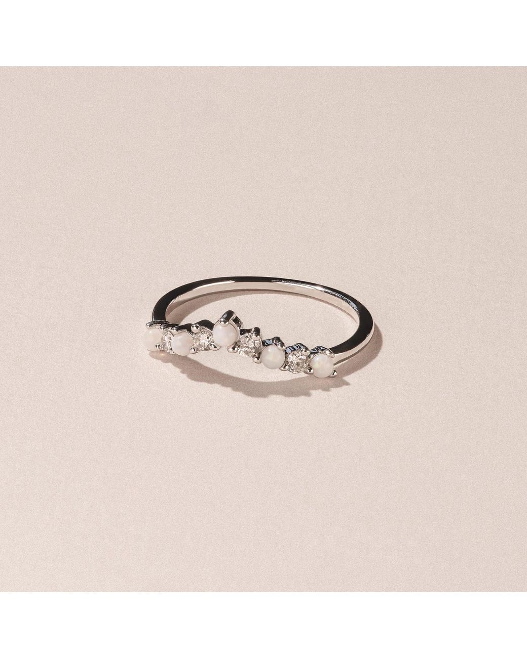 The Diamond Store White Starlit Opal And Lab Diamond Wishbone Ring