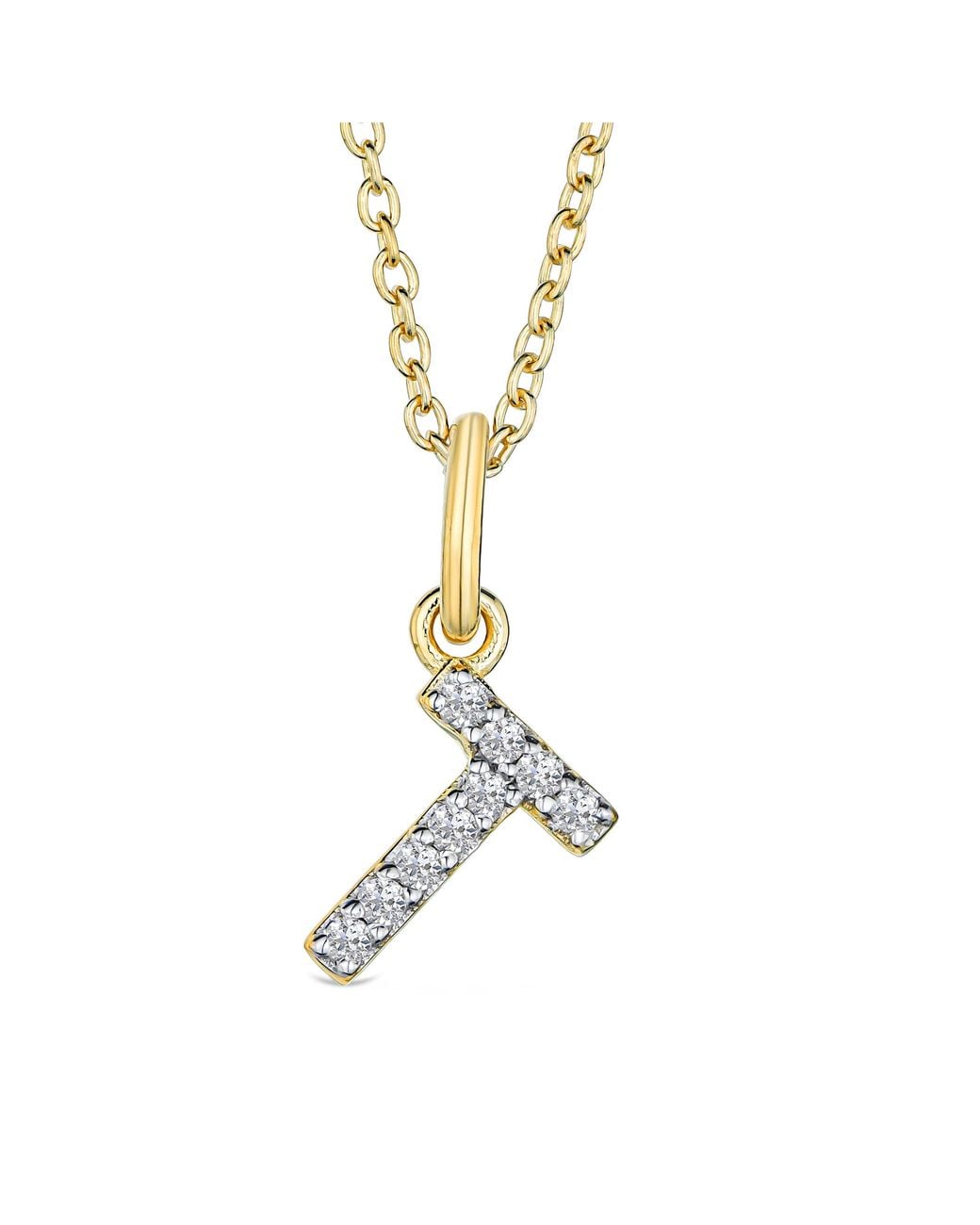 The Diamond Store Metallic Love Letter Initial T Lab Diamond Necklace Set