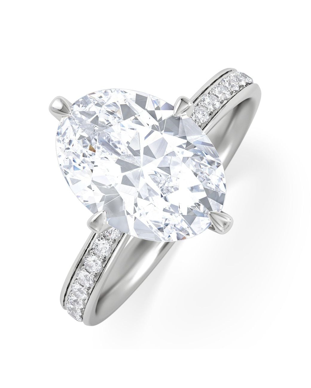The Diamond Store White Origin Twist 3.00Ct Oval Cut Lab Diamond Solitaire Engagement Ring With Side Stones