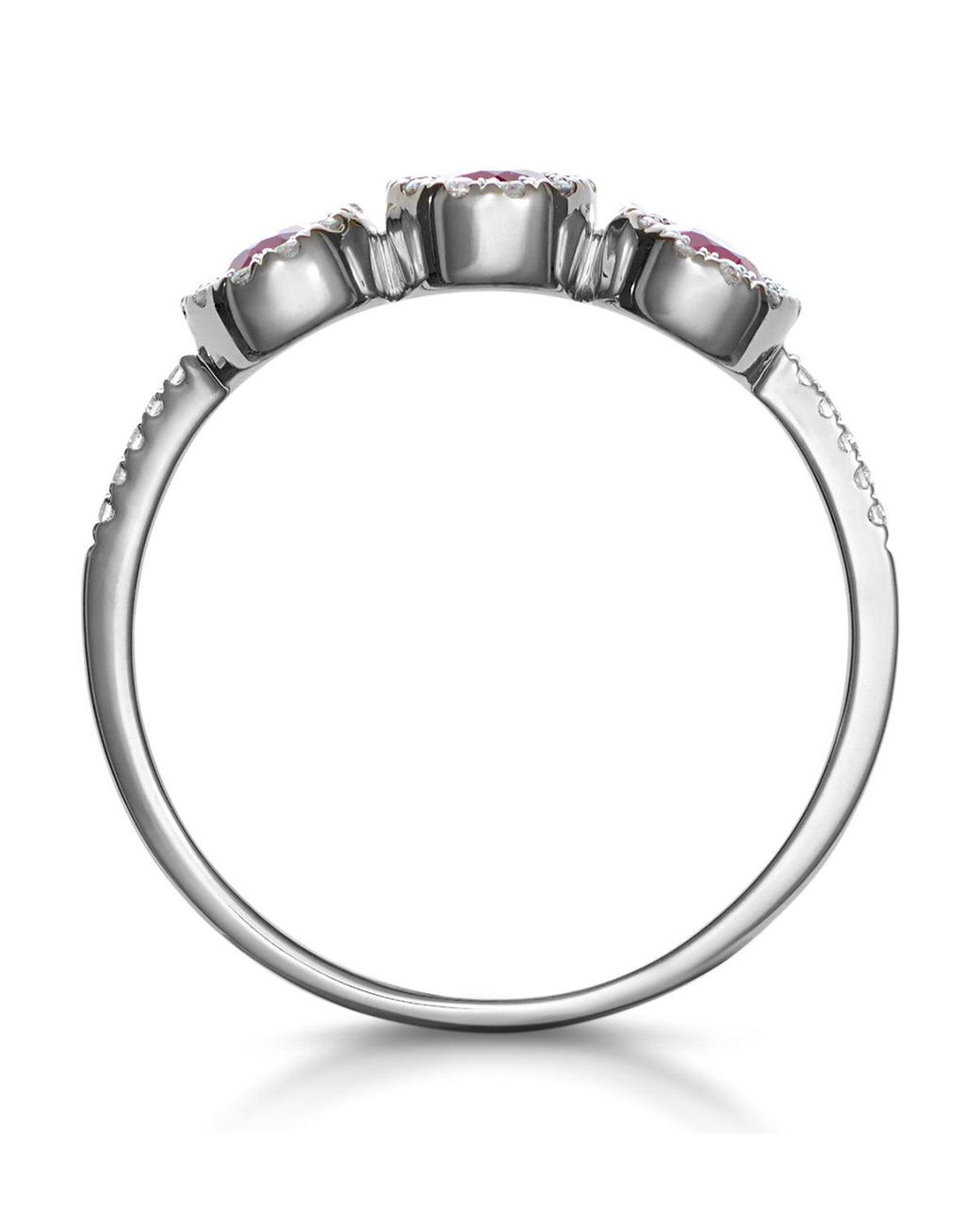 The Diamond Store Metallic Ruby And Lab Diamond Halo Trilogy Ring 9K