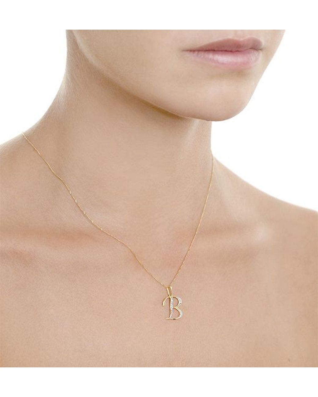The Diamond Store Metallic Initial 'B' 0.05Ct Lab Diamond Pendant Necklace