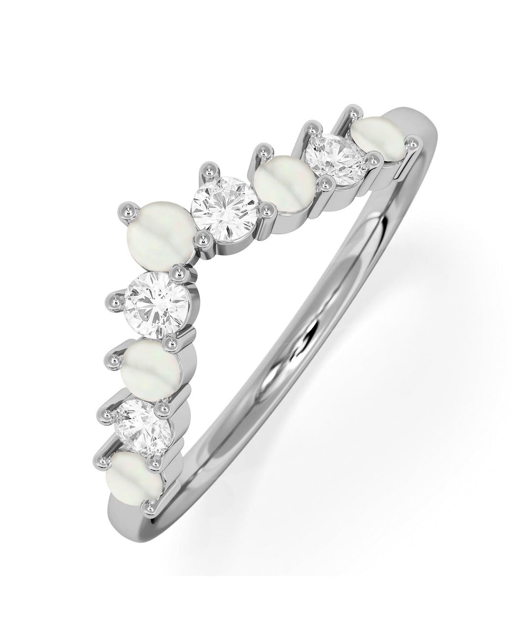 The Diamond Store White Starlit Opal And Lab Diamond Wishbone Ring