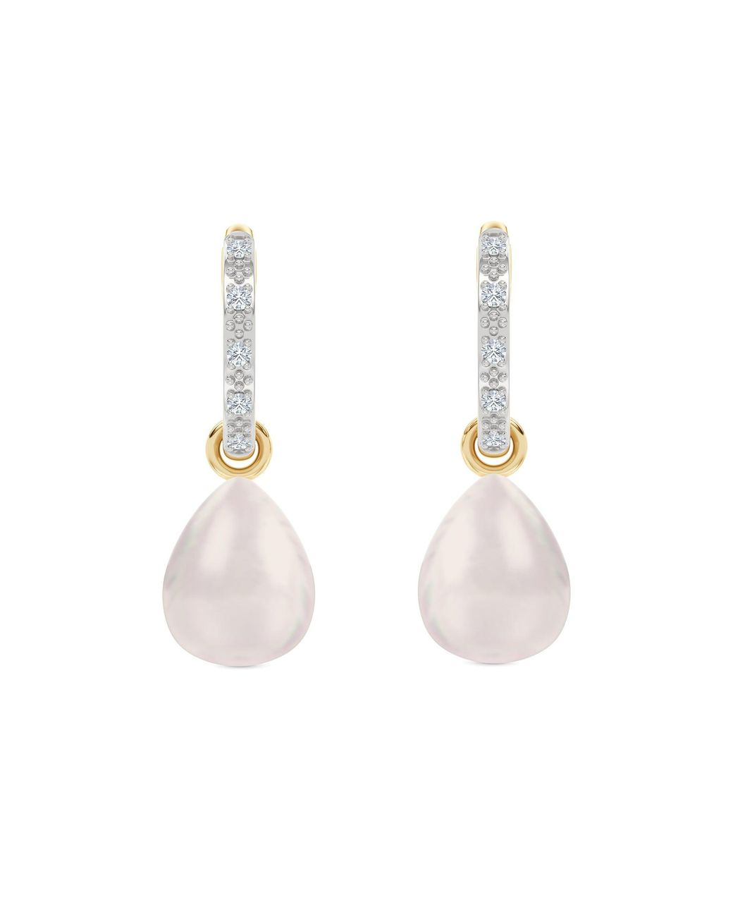 The Diamond Store Metallic Eden 11Mm And 13Mm Oval Pearl And Lab Diamond Drop Earrings
